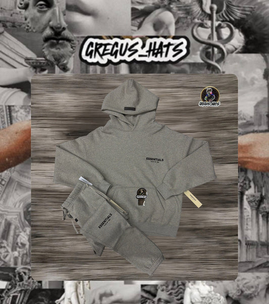 Set ESSENTIAL( PANTS & HOODIE) Dark Oatmeal.